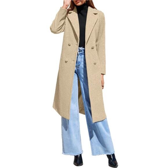 Jackets & Blazers - Women's Winter Lapel Collar Pea Coat Double Breasted Long Overcoat Trench Coat